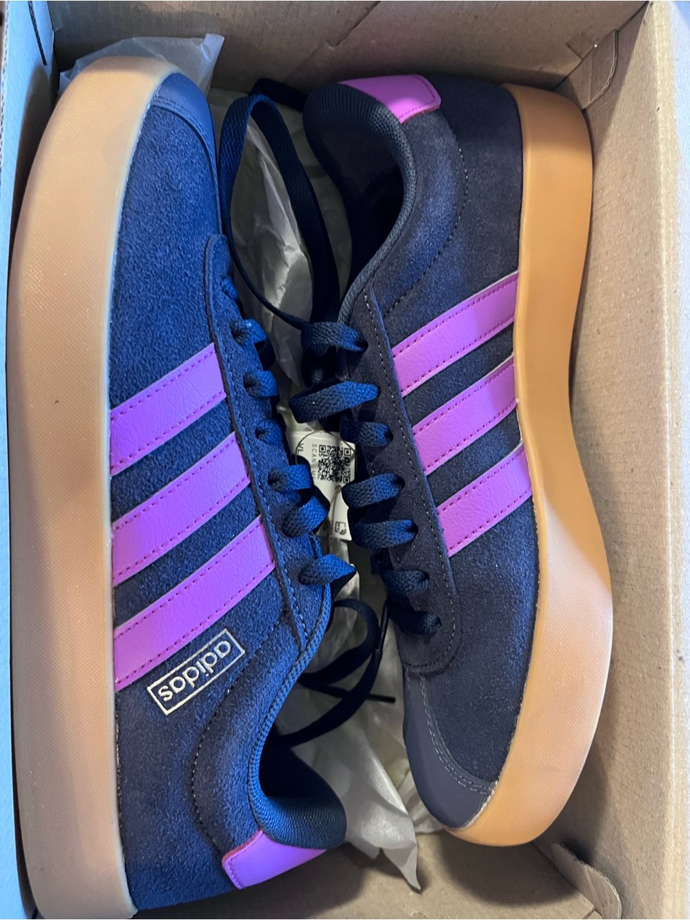 adidas Navy and Purple Suede Low-Top Sneakers with Gum Sole